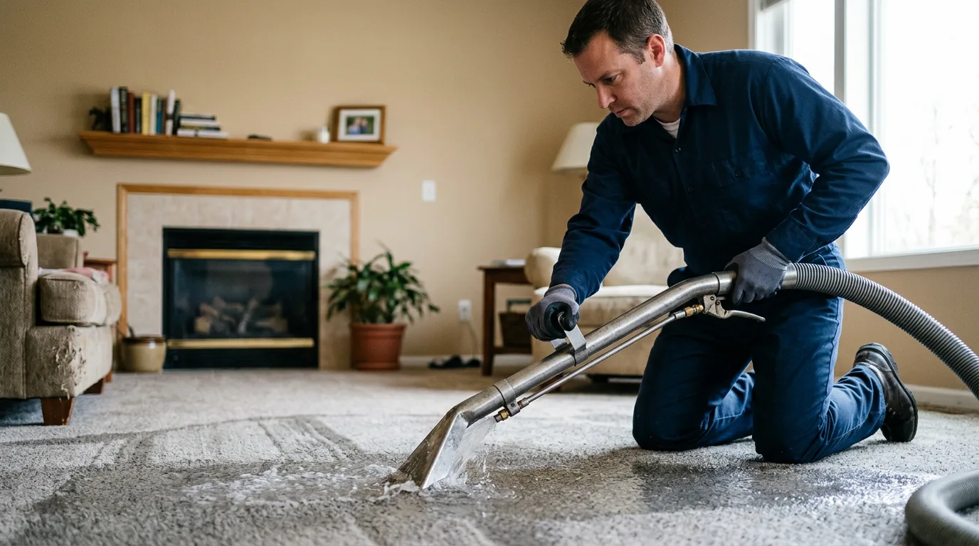 Water damage restoration technician working near Kingdom City, MO